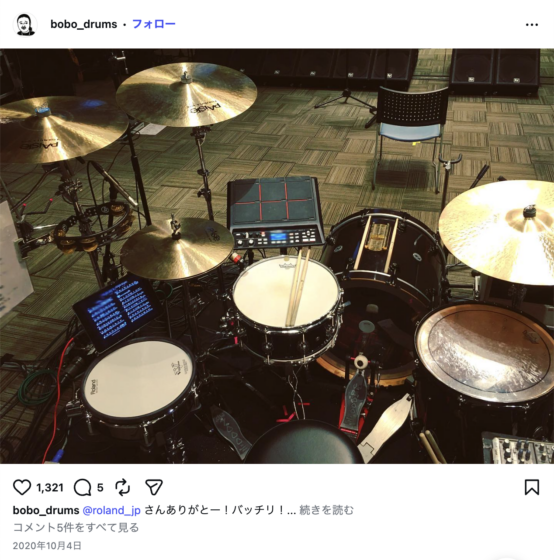 Instagram(@bobo_drums 2020年10月4日)