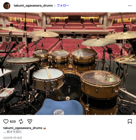 Instagram(@takumi_ogasawara_drums 2024年12月26日)